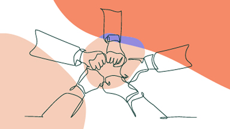 5 people fist bumping